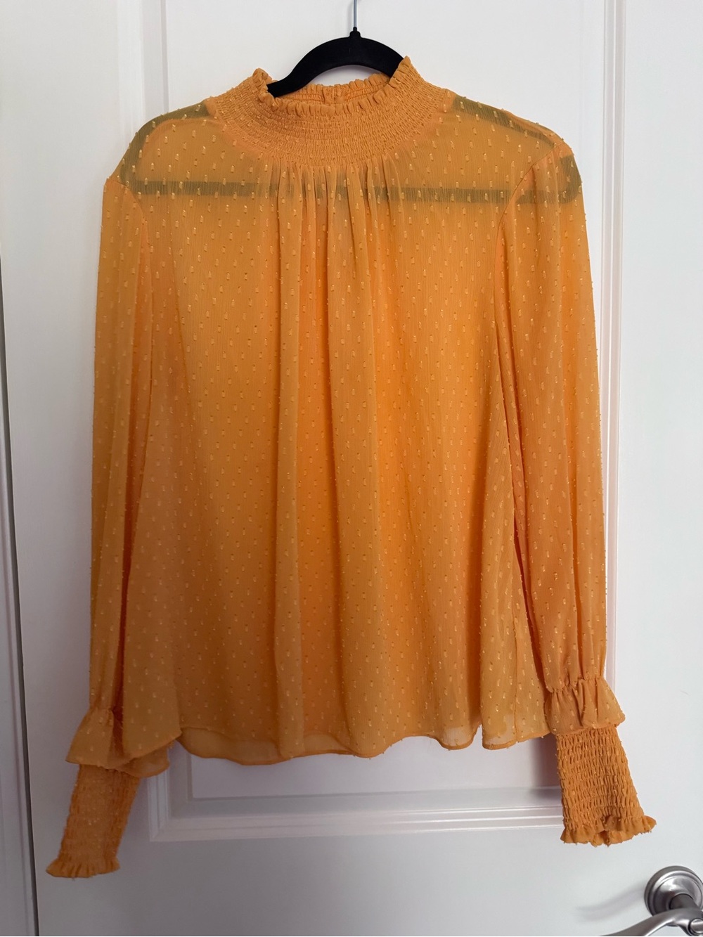 English Factory Mustard Smocked-Neck Sheer Blouse